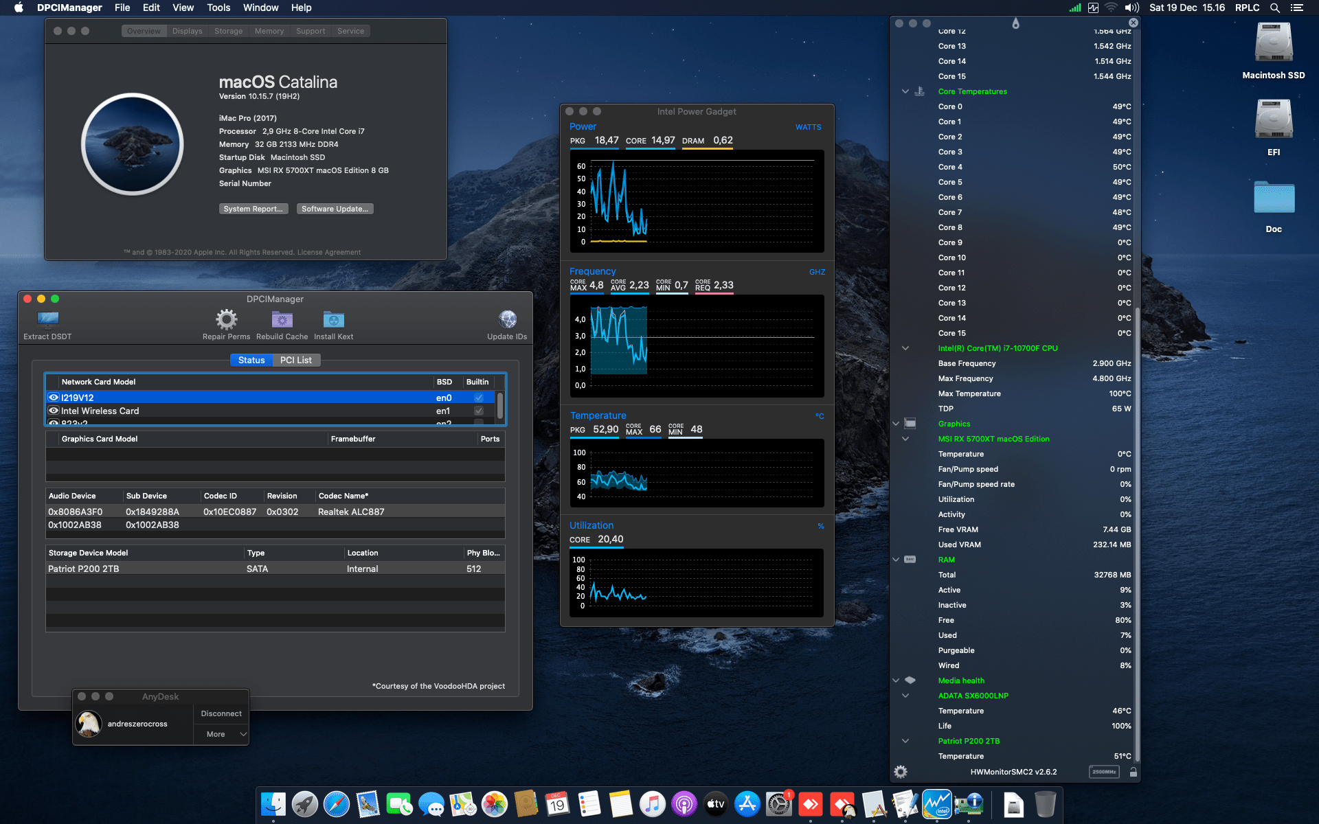 Success Hackintosh macOS Catalina 10.15.7 Build 19H2 in Asrock B460M-ITX/AC + Intel Core i7 10700F + MSI RX 5700XT